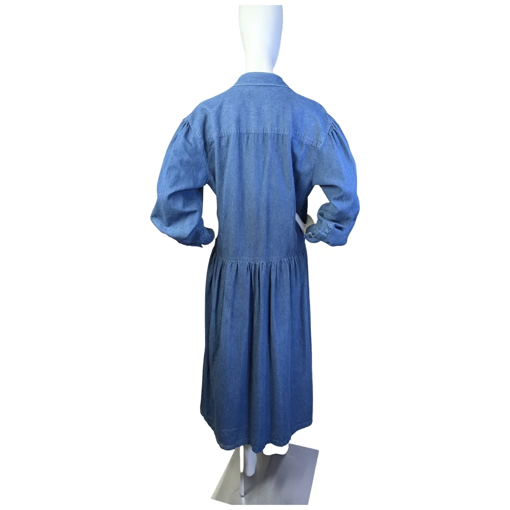 Vintage 90s Eddie Bauer Denim Prairie Dress Embroidered Florals | Fits M/L - Picture 6 of 11